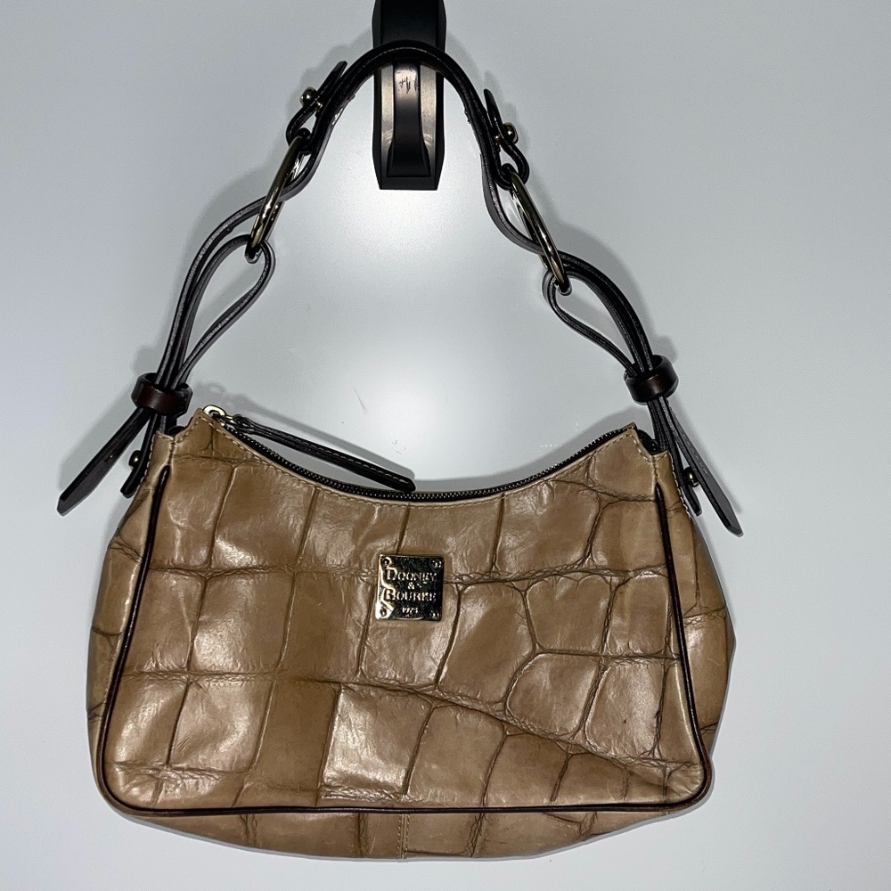 DOONEY & BOURKE TAN‎ CROC BIT LEATHER HOBO PURSE